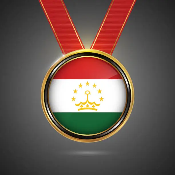 Vector illustration of Tajikistan flag on medal vector background for Independence Day