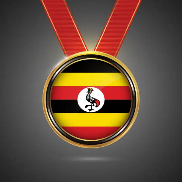 Vector illustration of Uganda flag on medal vector background for Independence Day