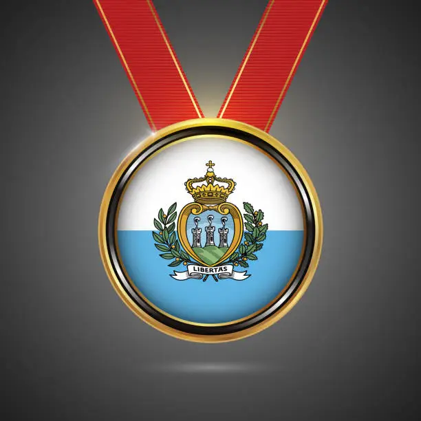 Vector illustration of San Marino flag on medal vector background for Independence Day