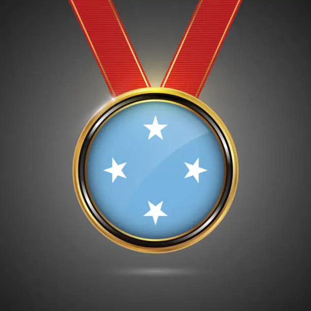Vector illustration of Micronesia flag on medal vector background for Independence Day