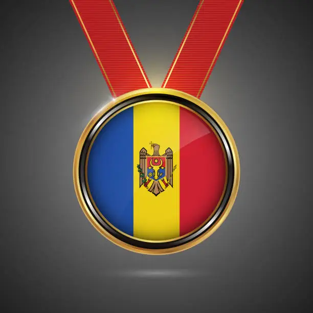 Vector illustration of Moldova flag on medal vector background for Independence Day