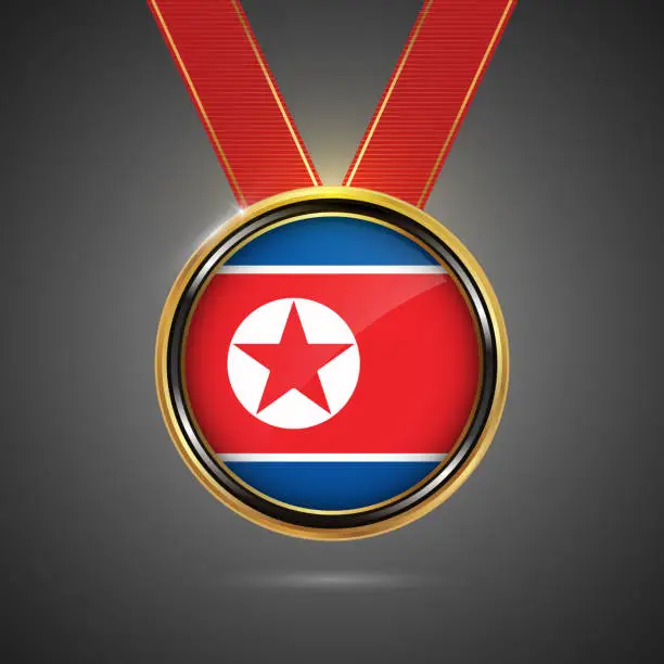 Vector illustration of North Korea flag on medal vector background for Independence Day