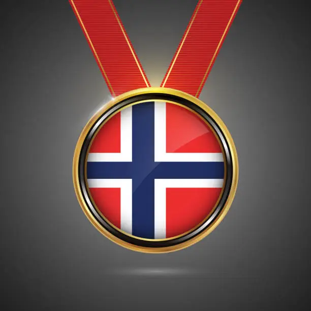 Vector illustration of Norway flag on medal vector background for Independence Day