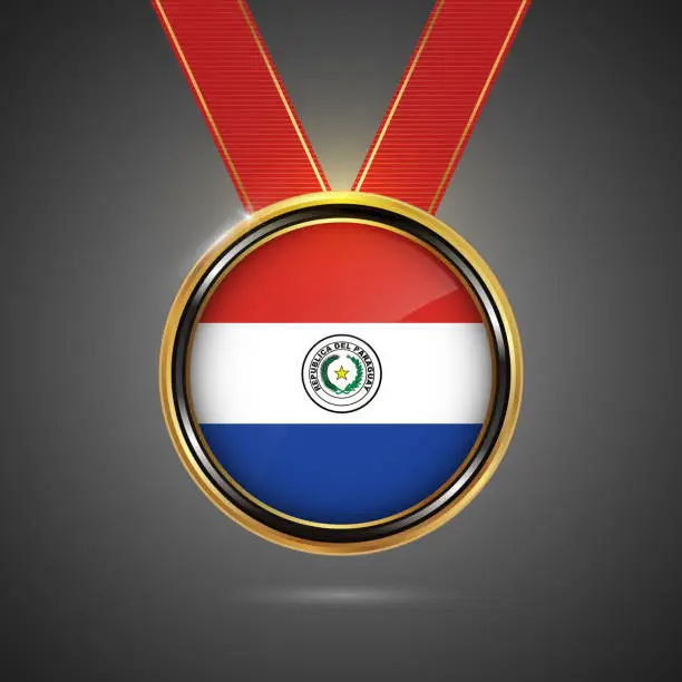 Vector illustration of Paraguay flag on medal vector background for Independence Day