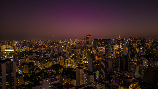 Cityscape at night in downtown São Paulo