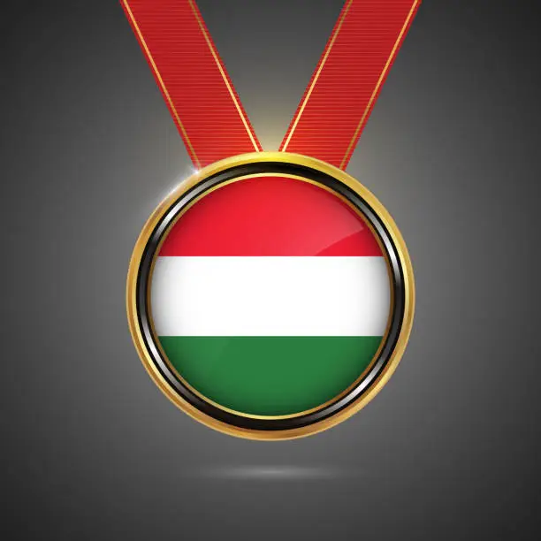 Vector illustration of Hungary flag on medal vector background for Independence Day