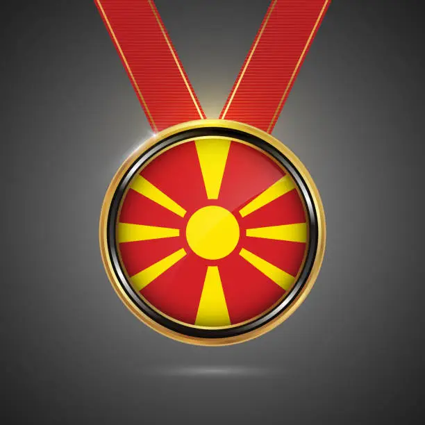Vector illustration of North Macedonia flag on medal vector background for Independence Day