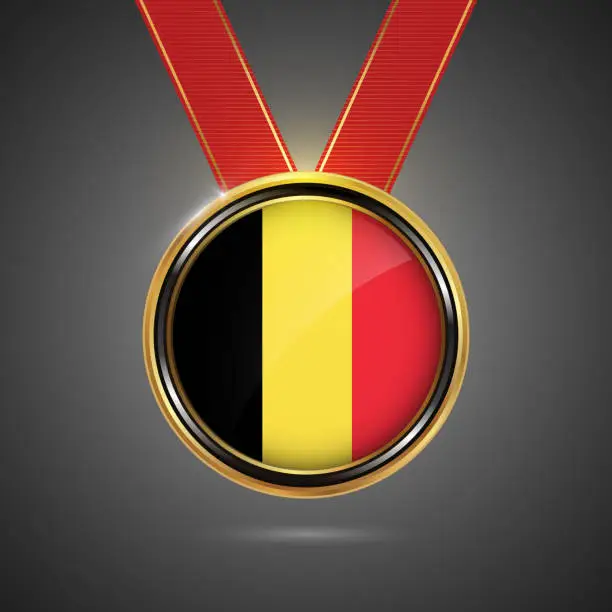 Vector illustration of Belgium flag on medal vector background for Independence Day