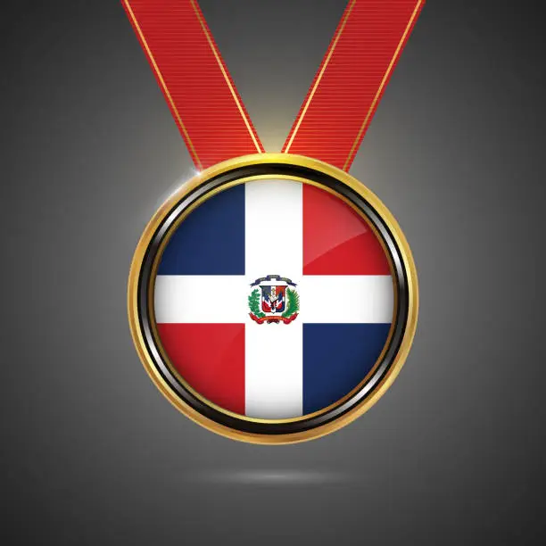 Vector illustration of Dominican Republic flag on medal vector background for Independence Day