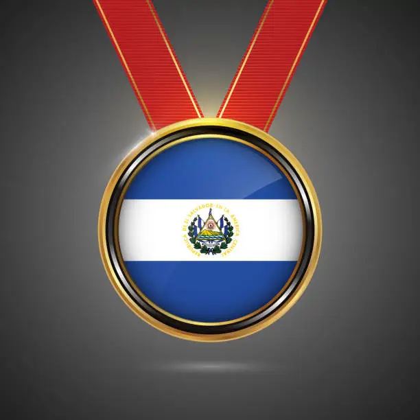 Vector illustration of El Salvador flag on medal vector background for Independence Day