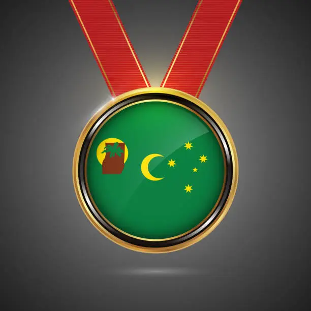 Vector illustration of Cocos or Keeling Islands flag on medal vector background for Independence Day