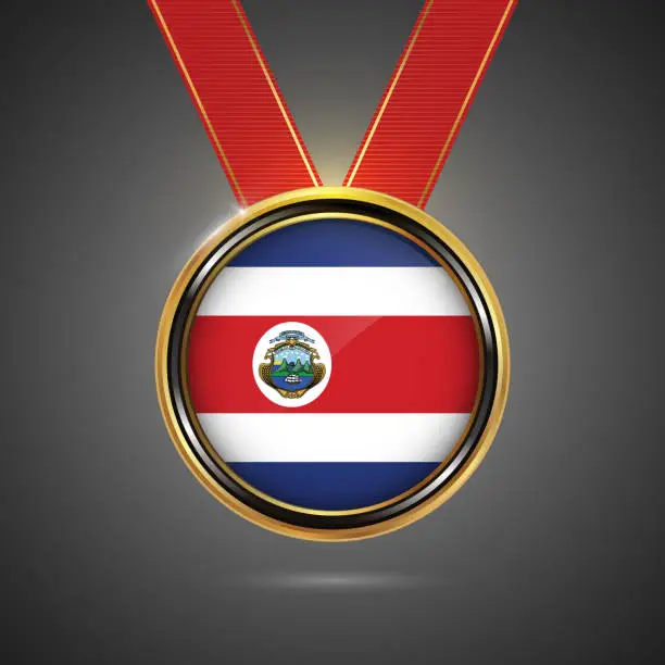 Vector illustration of Costa Rica flag on medal vector background for Independence Day