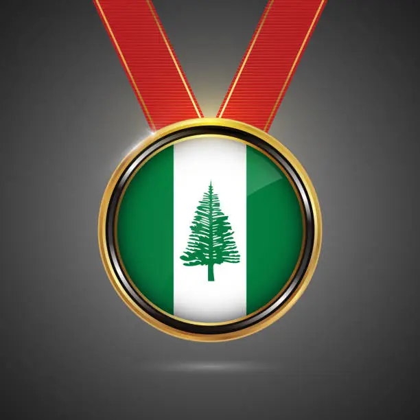 Vector illustration of Norfolk Island flag on medal vector background for Independence Day