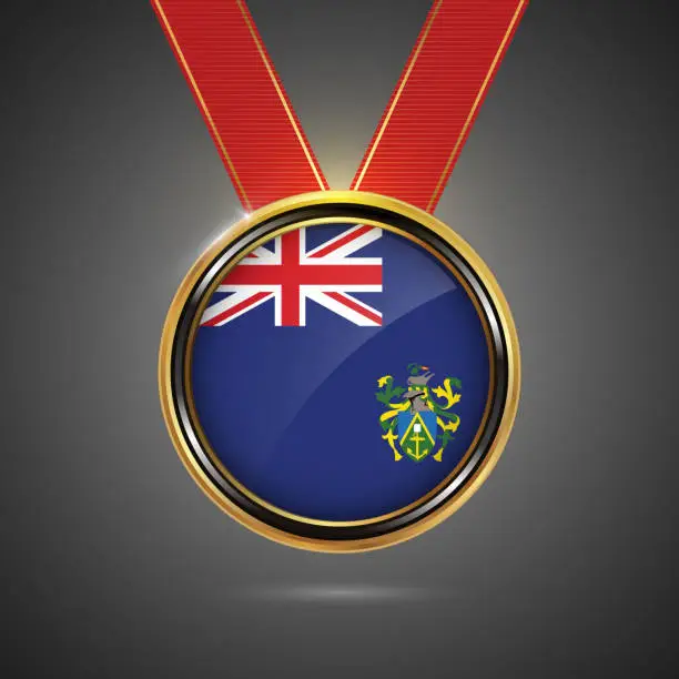 Vector illustration of Pitcairn Islands flag on medal vector background for Independence Day