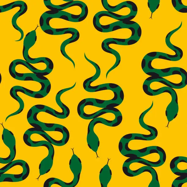 Vector illustration of Vector pattern with snakes on a yellow background