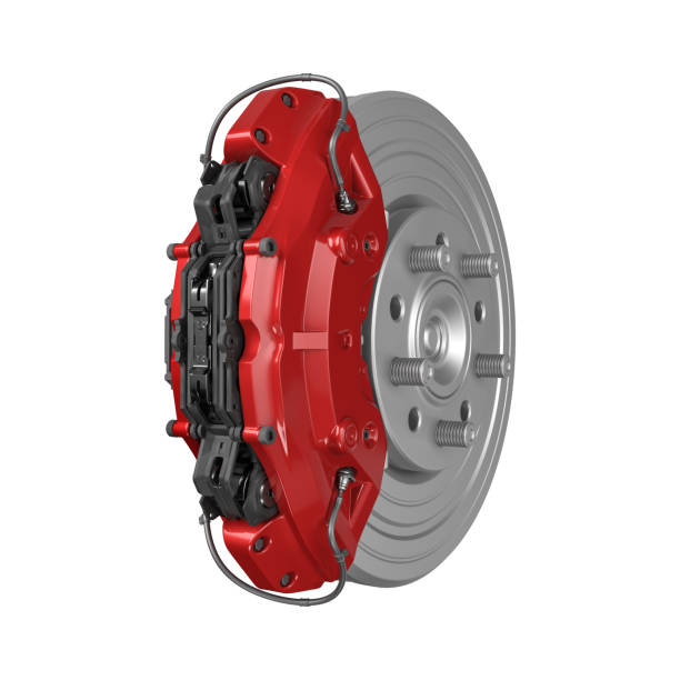 istock Braking system. Car brake disk isolated on white background 1558120140