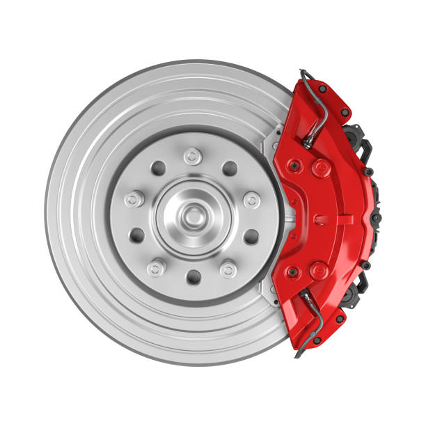 istock Braking system. Car brake disk isolated on white background 1558120147