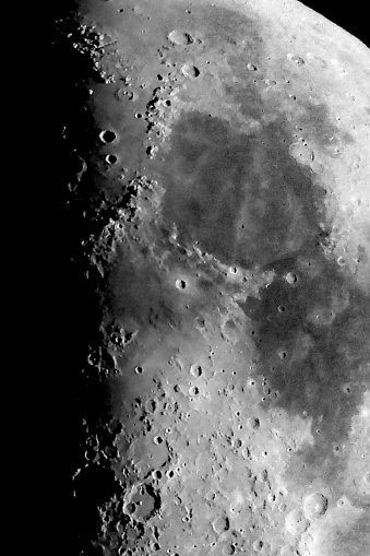 Close-up of moon texture with craters as background
