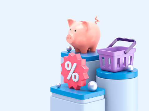 Online shopping. Saving family budget. 3D illustration