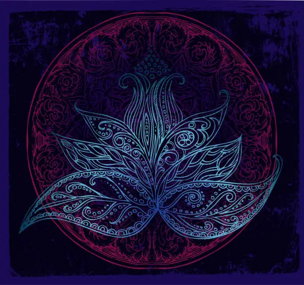 Vector illustration of paisley lotus on merkhaba mandala