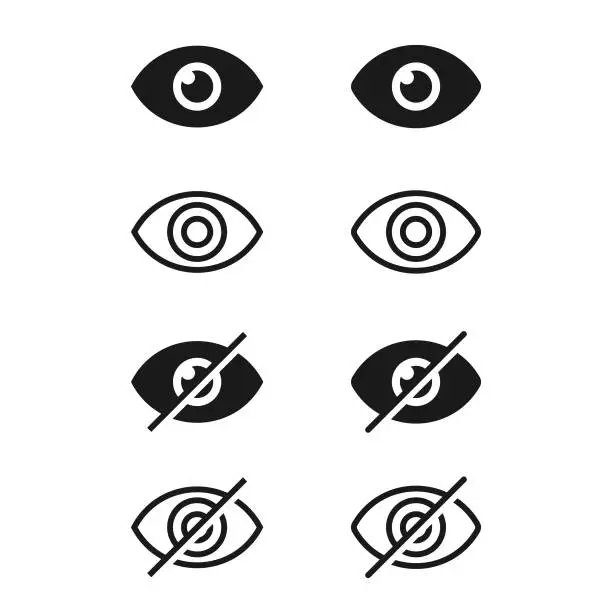 Vector illustration of Eye Icons. Sensitive Content Icon Set Vector Design on White Background.