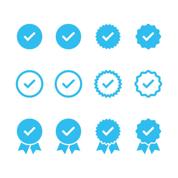 ilustraciones, imágenes clip art, dibujos animados e iconos de stock de conjunto de iconos de verificación y marcación. - check mark ok symbol blue