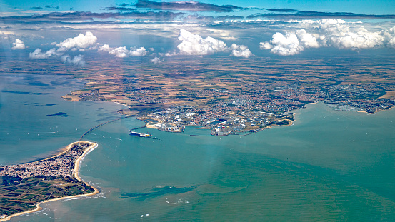 Oleron and Ré island and La Rochelle in french atlantic ocean from sky