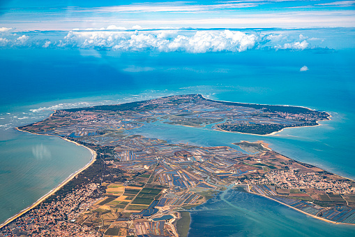 Oleron and Ré island and La Rochelle in french atlantic ocean from sky