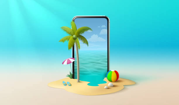 istock Summer time banner phone, season party bar app, tropical fruity. Vector illustration 1558222305