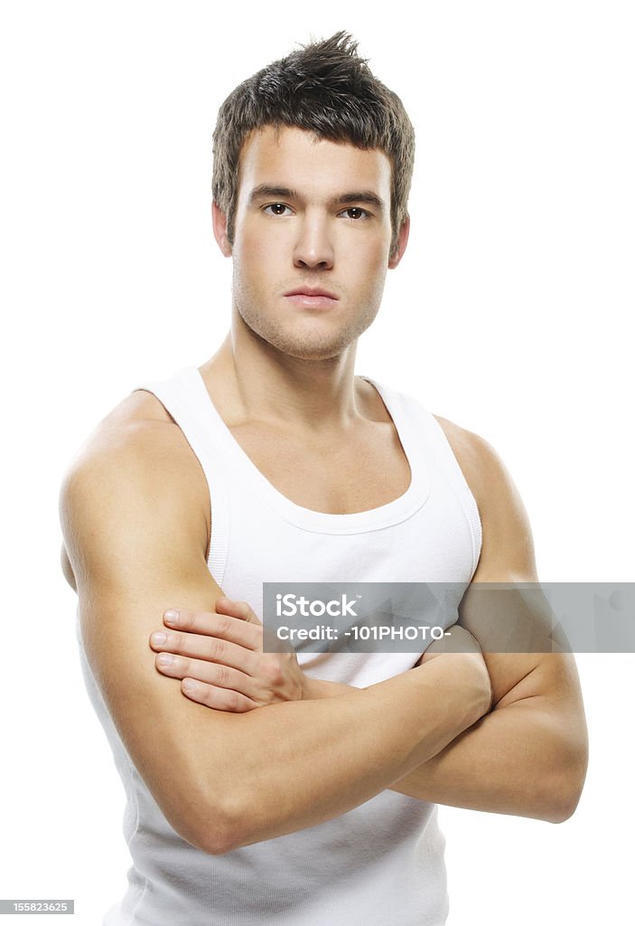 portrait du jeune bel homme sur fond blanc - Photo de Adolescence libre de droits