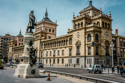 Cavalry Academy And Statue of José Zorrilla In Valladolid, Spain