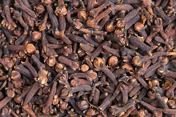 Clove (Syzygium aromaticum) Clove (Syzygium aromaticum) texture, background. Used as a spice in cuisines all over the world. The plant is also used in medicine. clove spice stock pictures, royalty-free photos & images