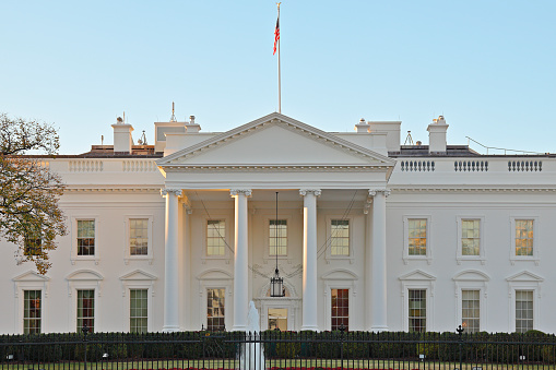 Gardeners weeding the flower beds at the White House.