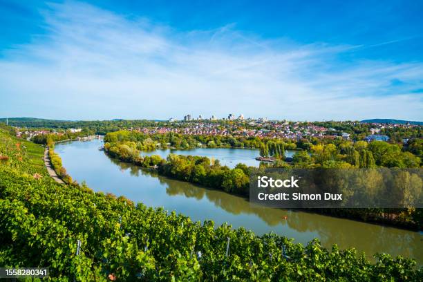 Germany Stuttgart Aerial Panorama View Max Eyth See Lake Water Neckar River Boats Beautiful Houses Autumn Nature Landscape At Hofen Moenchsfeld Stock Photo - Download Image Now