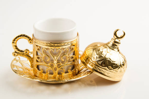 istock Golden and silver colored Traditional Turkish coffee  cups 1558283623