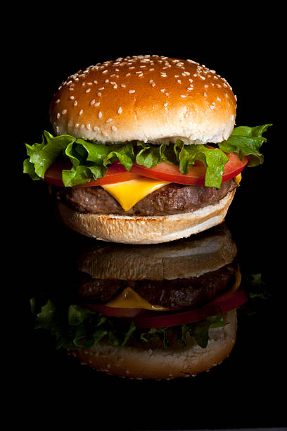 istock Isolated burguer on black with reflection 155828804