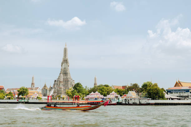 Wat Arun temple and Chao Phraya River in Bangkok, Thailand stock photo