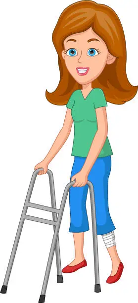 Vector illustration of cartoon broken leg woman
