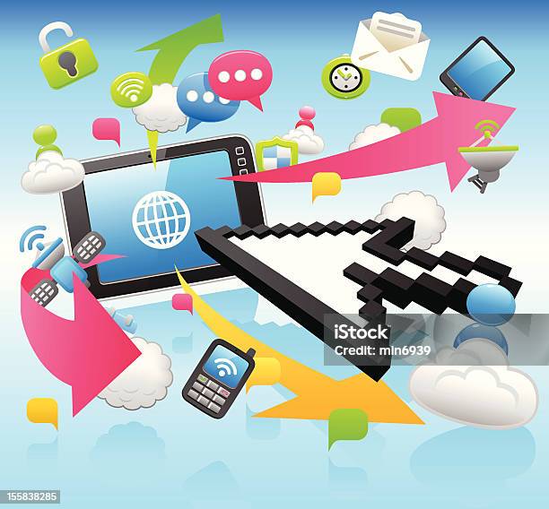 Tablet Pc Amp Cloud Computing Stock Illustration - Download Image Now - Abstract, Arrow Symbol, Bubble