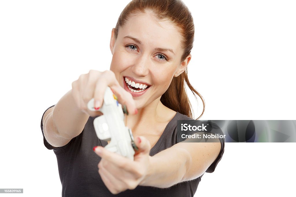 Menina brincando com um controlador de jogos - Royalty-free Visão Frontal Foto de stock