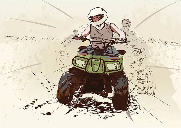 Vector illustration of Quad race on dirt track.