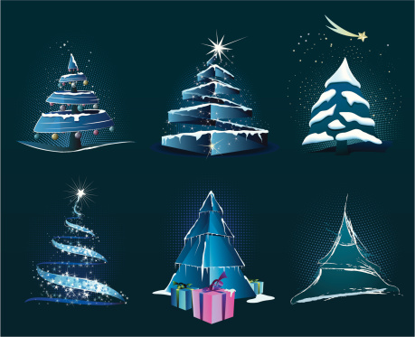 Six Christmas trees. Made for web and print projects. Each one on layer.