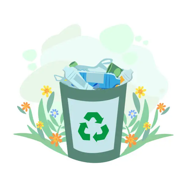 Vector illustration of trash can for plastic