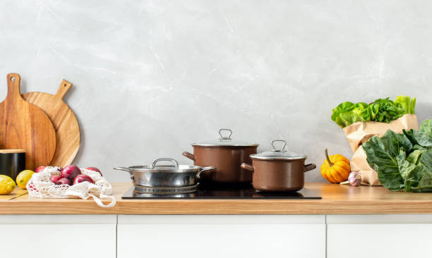 istock Contemporary kitchen concept or culinary background with copy space for a text 1558440216