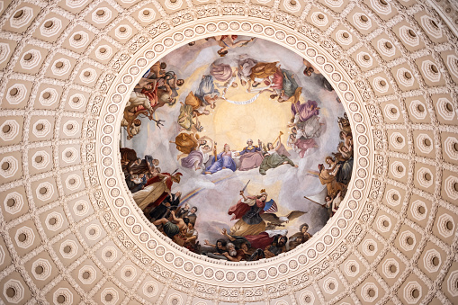 murals on the ceiling of the main US Congress dome