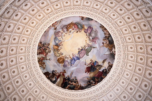 The US Capitol Dome, Interior, Washington DC stock photo