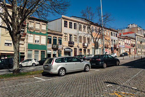 Facades of old buildings in Wide of Lapa in the historic center of Porto
