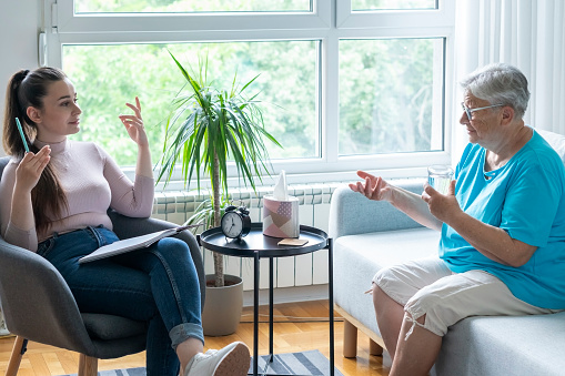 Senior woman during  Psychological Therapy. Post-COVID condition.