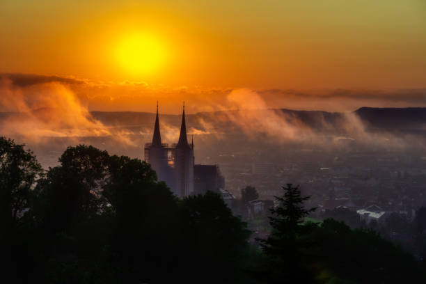 View over Bamberg (Franconia, Germany) and the Michelsberg monastery at sunrise