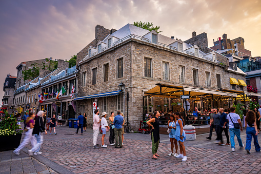 Place Jacques-Cartier in Old Montreal is crowded with tourists